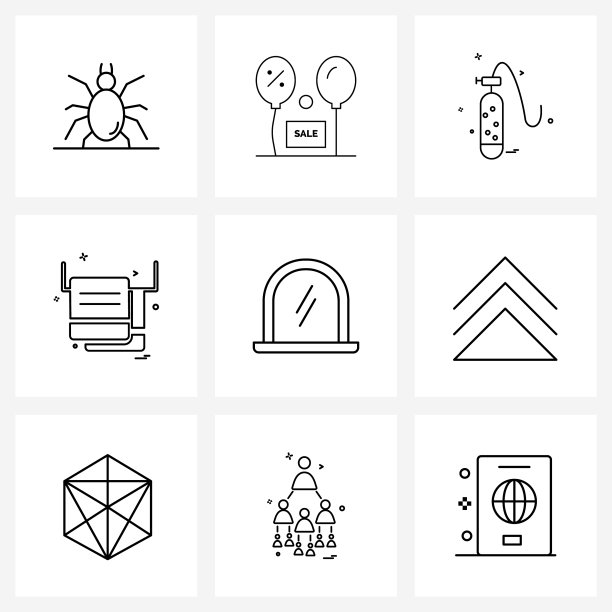 设置9个简单的线条图标为网页和打印这样图片下载