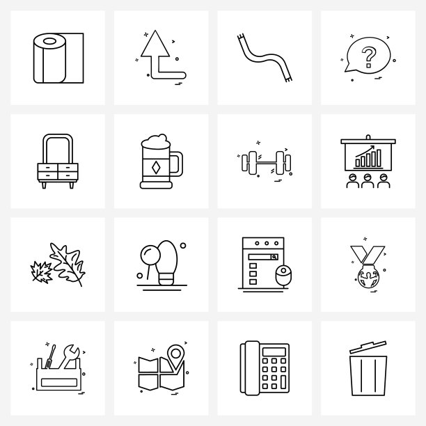 线条图标设置16个现代符号胸部短信图片下载