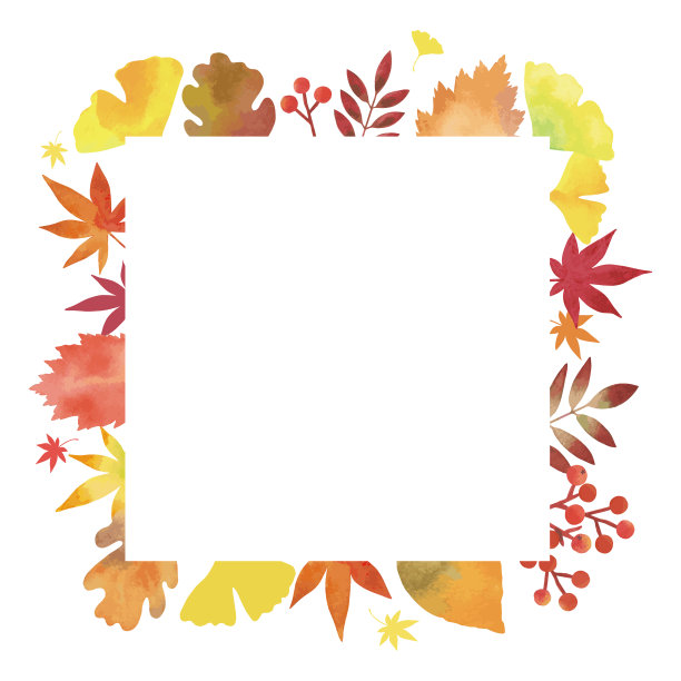 秋叶之静美。装饰框。水彩画(广场,白色背景)图片下载