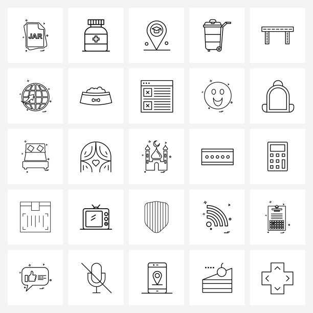 线图标设置25个现代符号已购物车图片下载