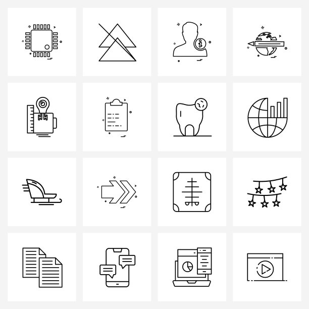 孤立的符号设置16个简单的行图标图片下载