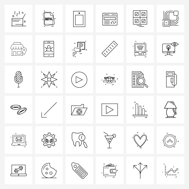 通用符号36个现代线条图标图片下载