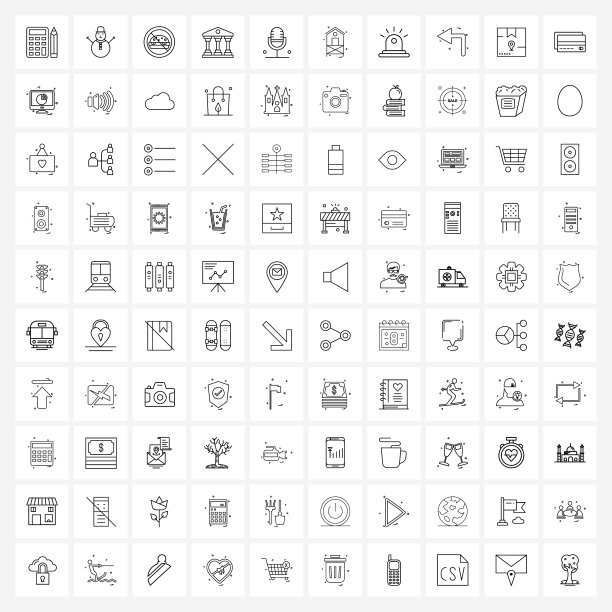 设置100个通用线图标麦克风图片下载