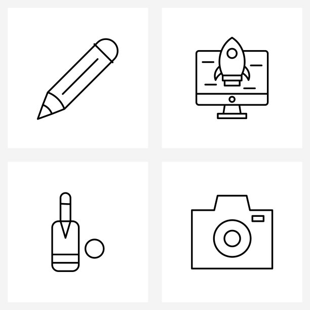 孤立的符号设置4个简单的线条图标图片下载