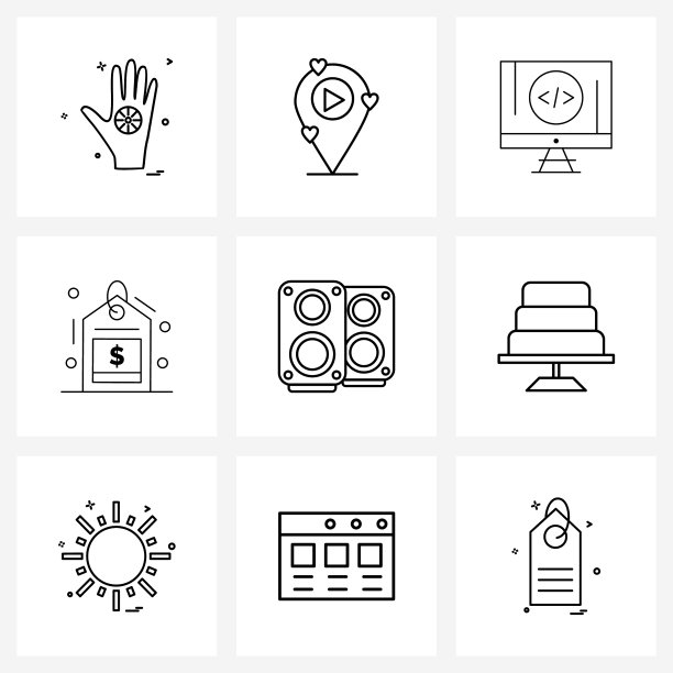 设置9个简单的线条图标为网页和打印这样图片下载