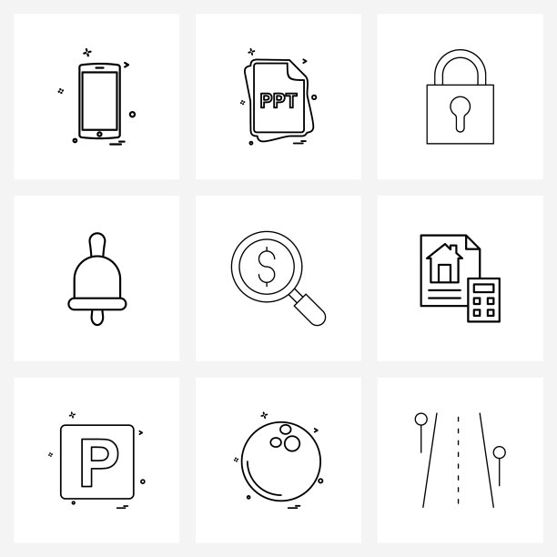 移动用户界面线图标设置9个现代象形图图片下载