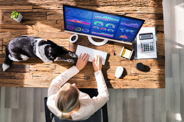 女性使用KPI分析技术进行计算机营销图片下载