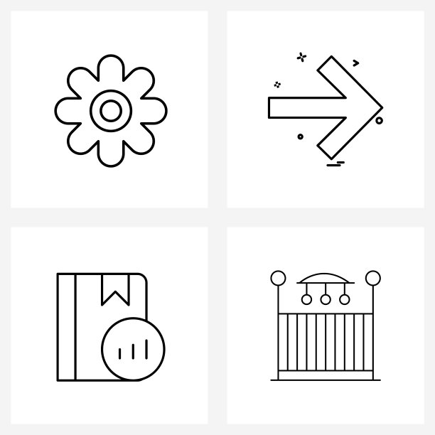 线条图标设置4个现代符号花的叶子图片下载