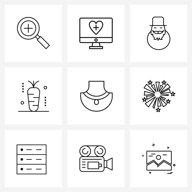 设置9个简单的线条图标珠宝食品图片下载