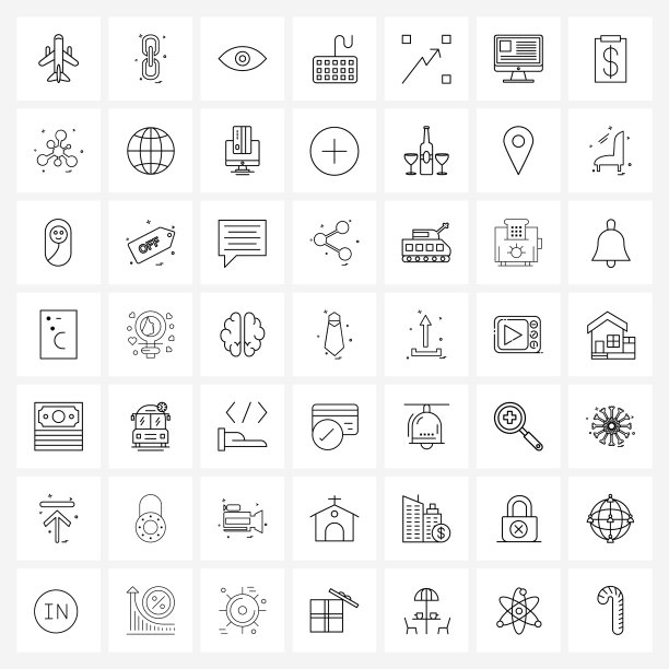 移动用户界面线图标设置49个现代象形图图片下载