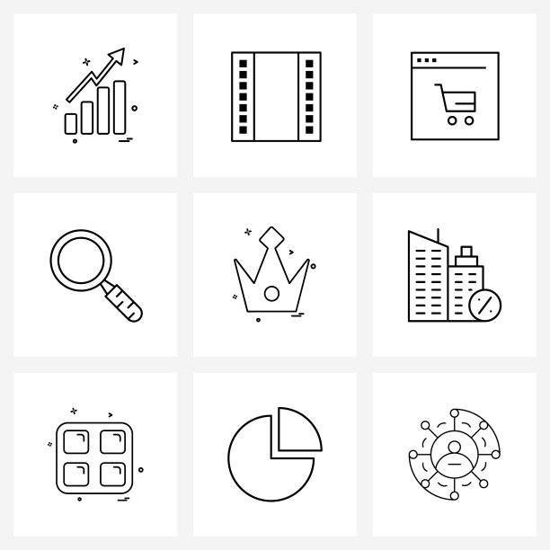 通用符号9现代线条图标王冠图片下载