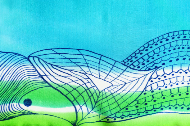 蓝绿手绘丝巾细节图片下载