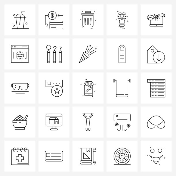 设置25个通用线图标灯泡心图片下载