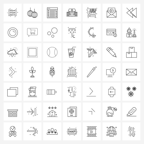 线条图标集49个现代符号礼品盒图片下载