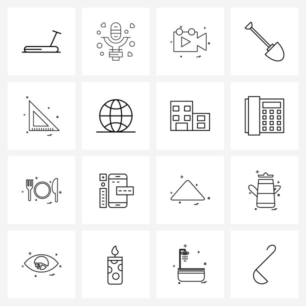 为网页和打印设置16个简单的线条图标图片下载