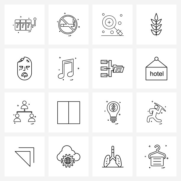 用于网络和移动媒体的16个通用线条图标图片下载