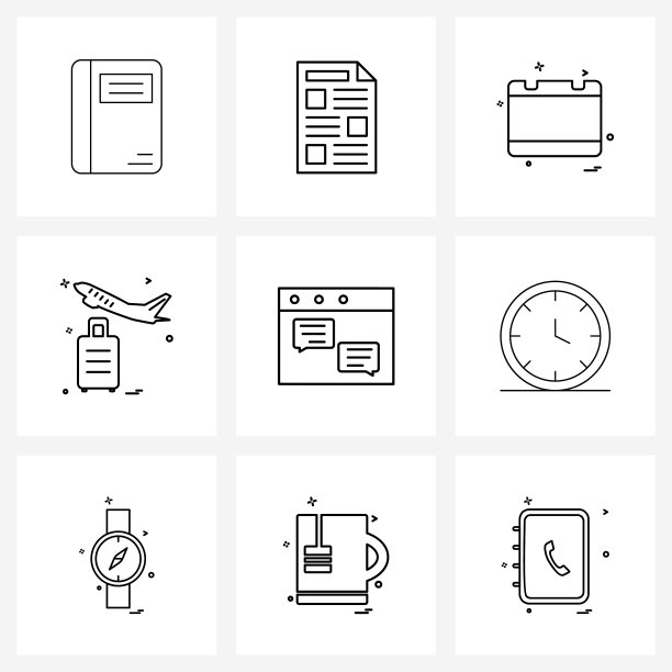 设置9个简单的线条图标为网页和打印这样图片下载