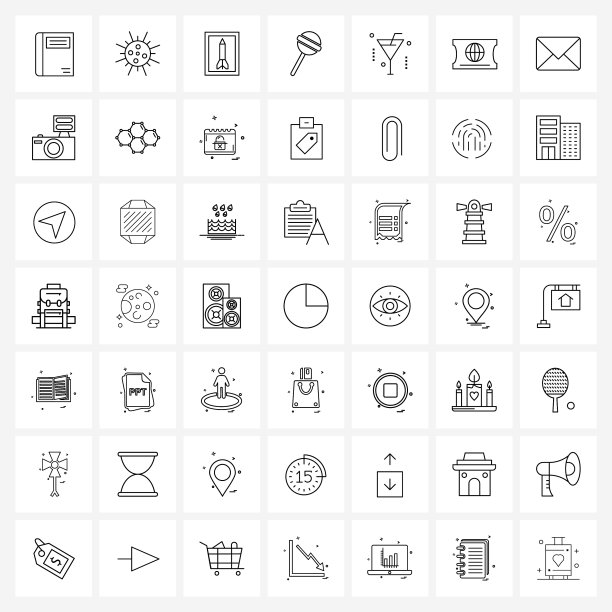 设置49个通用线图标熊鸡尾酒图片下载