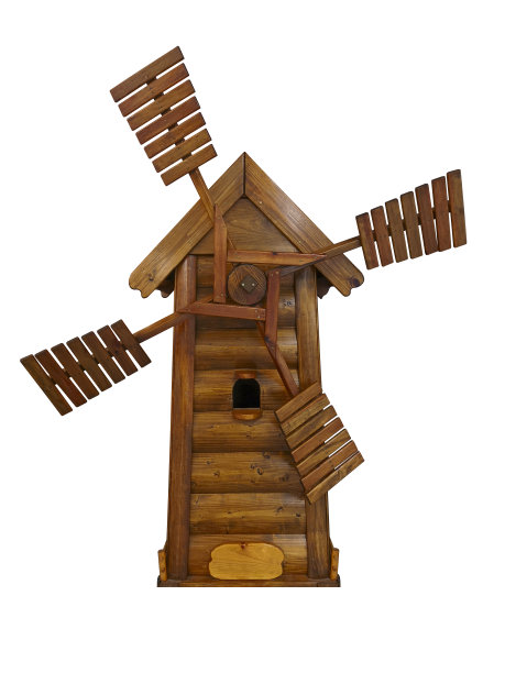 木制的风车从前面孤立在白色的背景。渲染一个风车孤立的白色背景图片下载