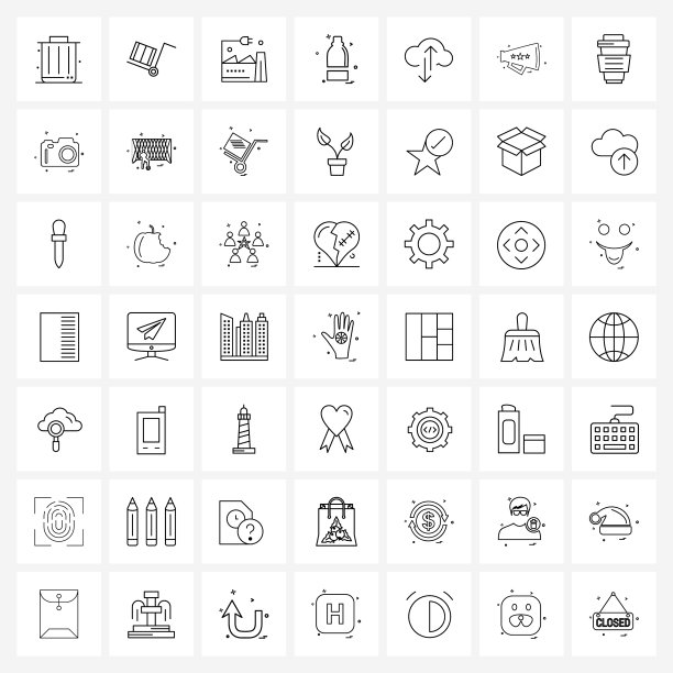 设置49个简单线条图标云瓶图片下载