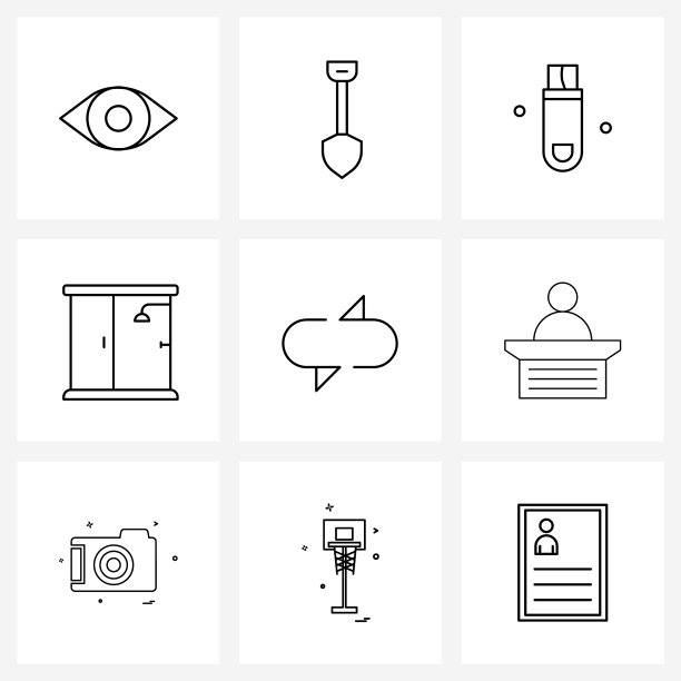 9个适用于网络和移动方式的通用线图标图片下载