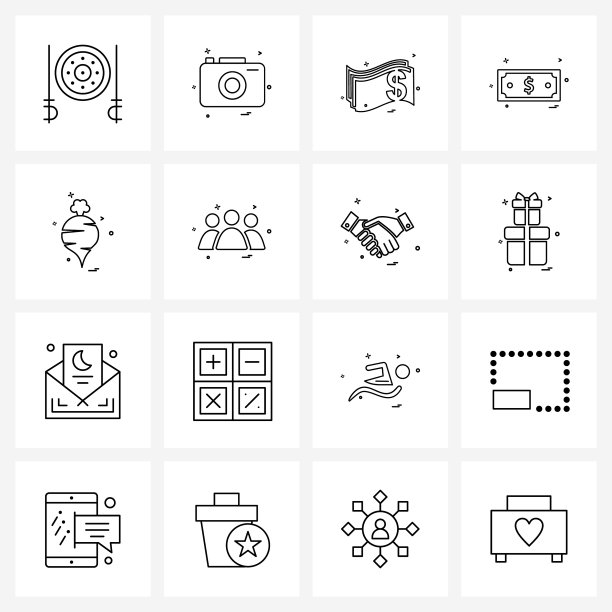 线条图标设置16个现代符号组图片下载