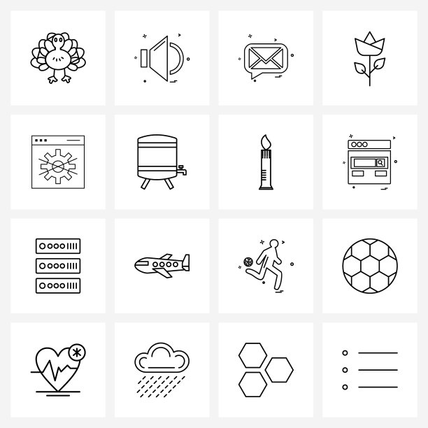 为网页和打印设置16个简单的线条图标图片下载