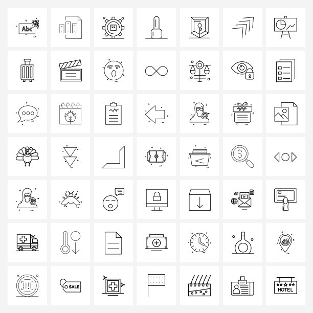 49可编辑的线条图标和现代符号钉图片下载