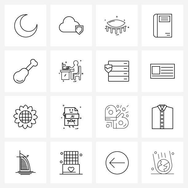 设置16个通用线图标食物鸡图片下载