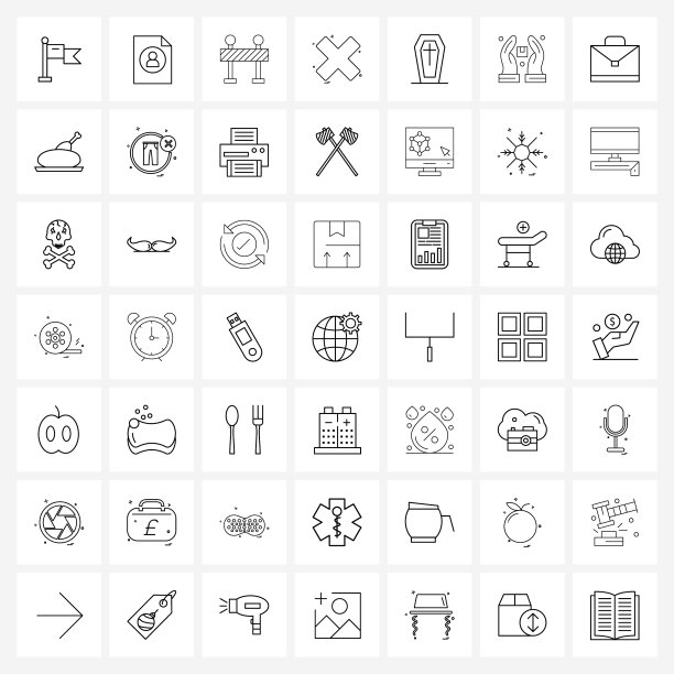 线条图标设置49个现代符号西部狂野图片下载