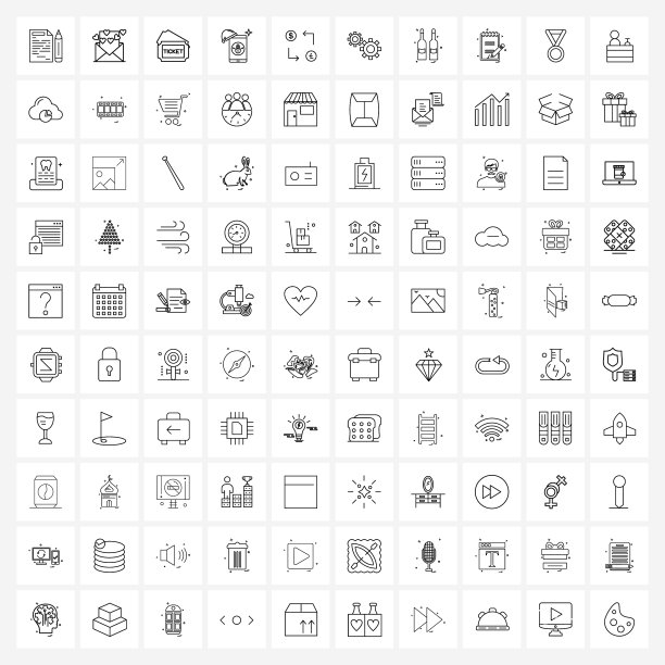 移动用户界面线图标设置100个现代象形图图片下载