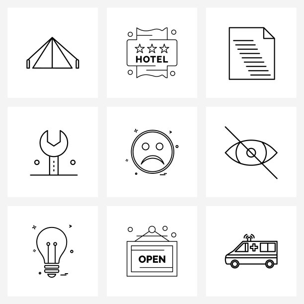 通用符号9现代线条图标表情符号图片下载