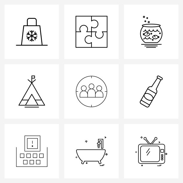设定9个通用线图标营销重点图片下载