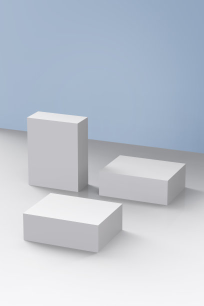 三个白色立方体与蓝色3D背景图片下载