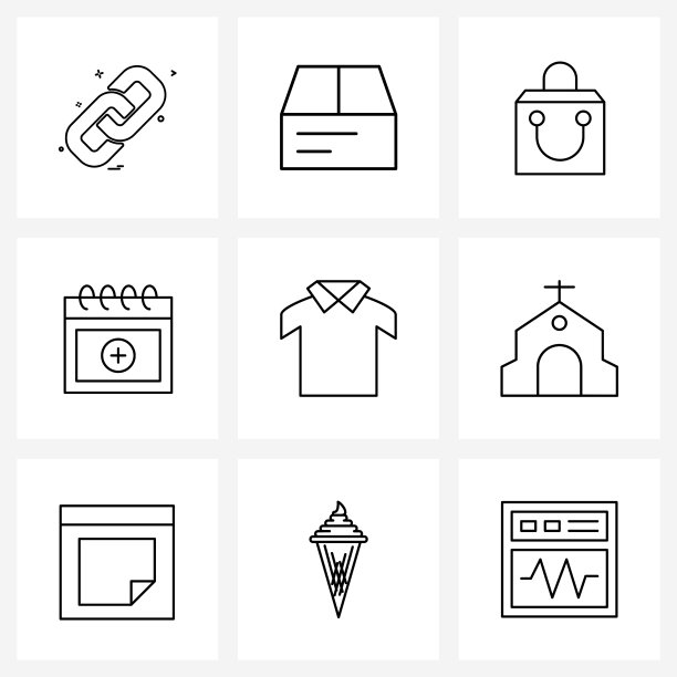 线条图标设置9个现代服饰符号月图片下载