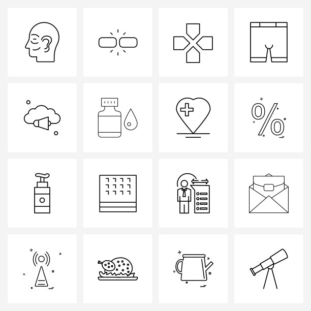 16个通用线条图标：云图片下载