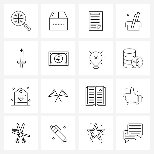 孤立的符号设置16个简单的行图标图片下载