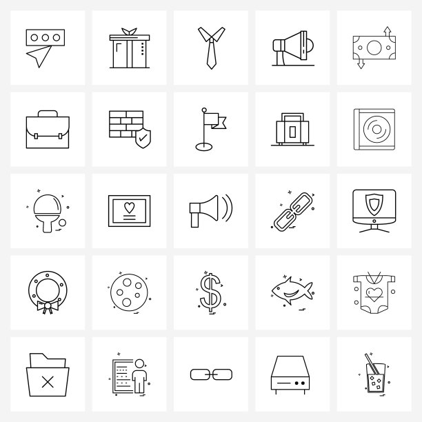 通用符号25个现代线条图标图片下载