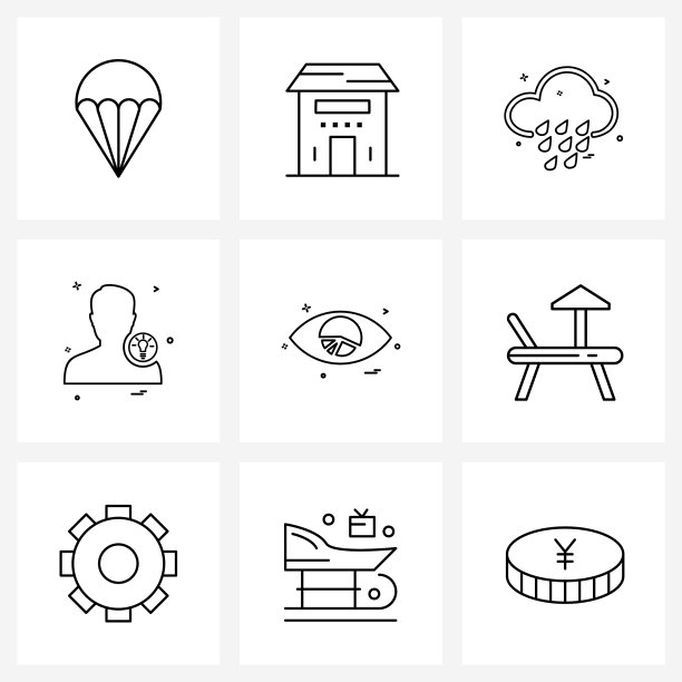 孤立的符号设置9个简单的线条图标图片下载