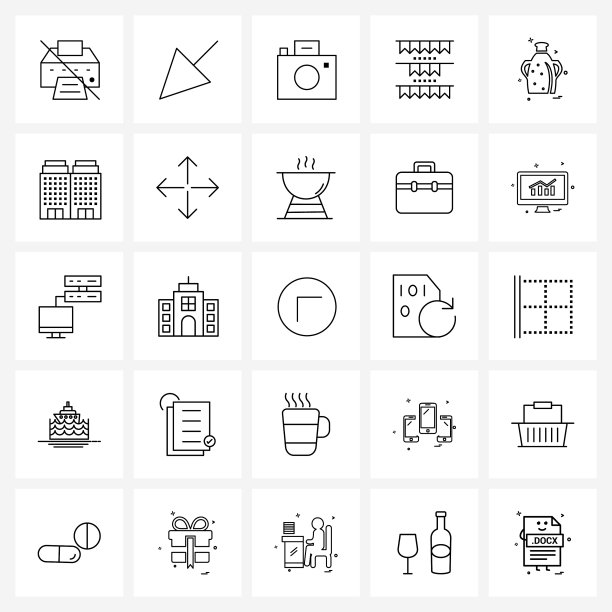 设置25现代线条图标壶婚礼相机图片下载