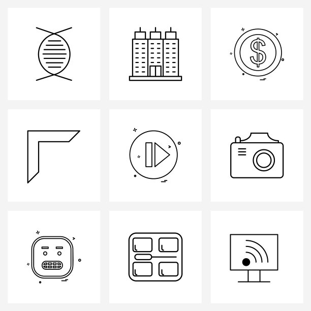 孤立的符号设置9个简单的线条图标图片下载