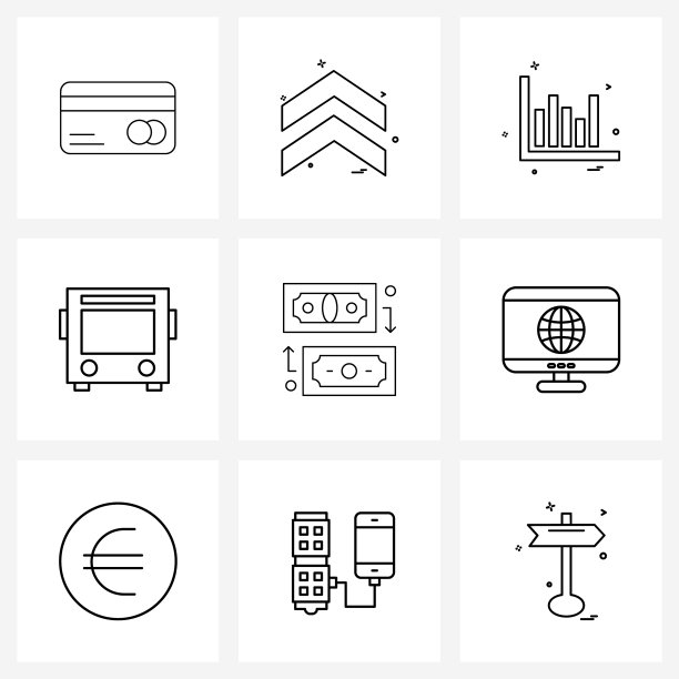 用于Web和移动支付的9个通用线性图标图片下载