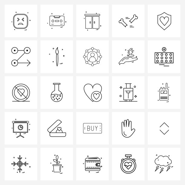 25个网页和移动设备通用线性图标：盾牌图片下载
