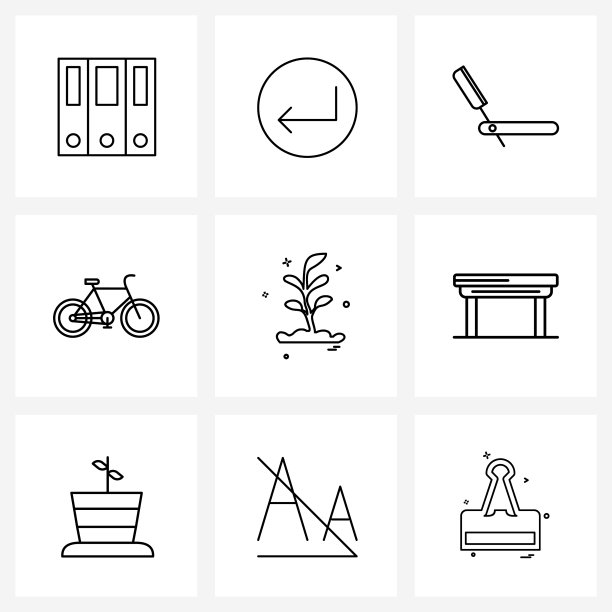 设置9个用户界面图标和符号的自然自行车图片下载