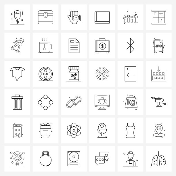 设置36个简单的线条图标记事本课程图片下载