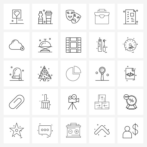 25个可编辑的线条图标和现代符号考试图片下载