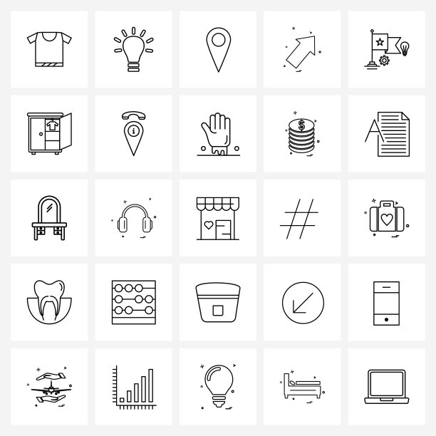 孤立的符号设置25个简单的线条图标图片下载