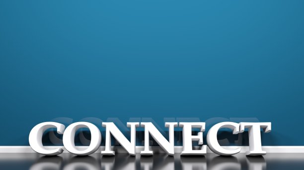 连接写斜在蓝色墙壁- 3D渲染插图图片下载