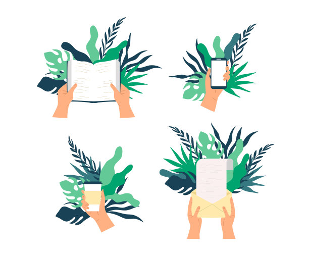 人们手握着不同的自然物体集合图片下载