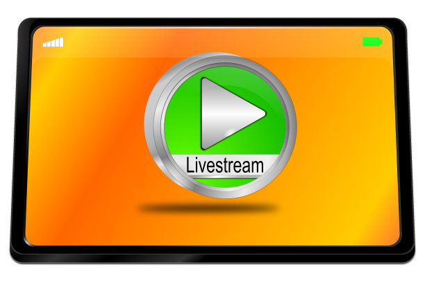 平板电脑与直播按钮- 3D插图图片下载